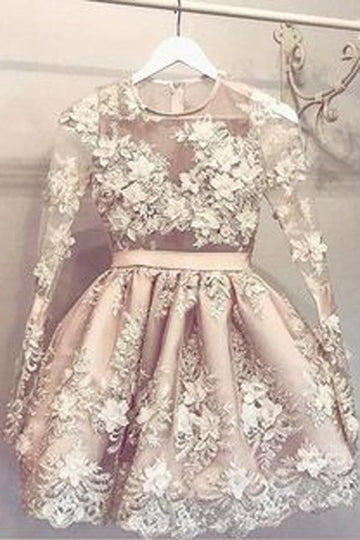 Cheap Long Sleeve Tulle Homecoming Dress, Short Prom Dresses for Girls